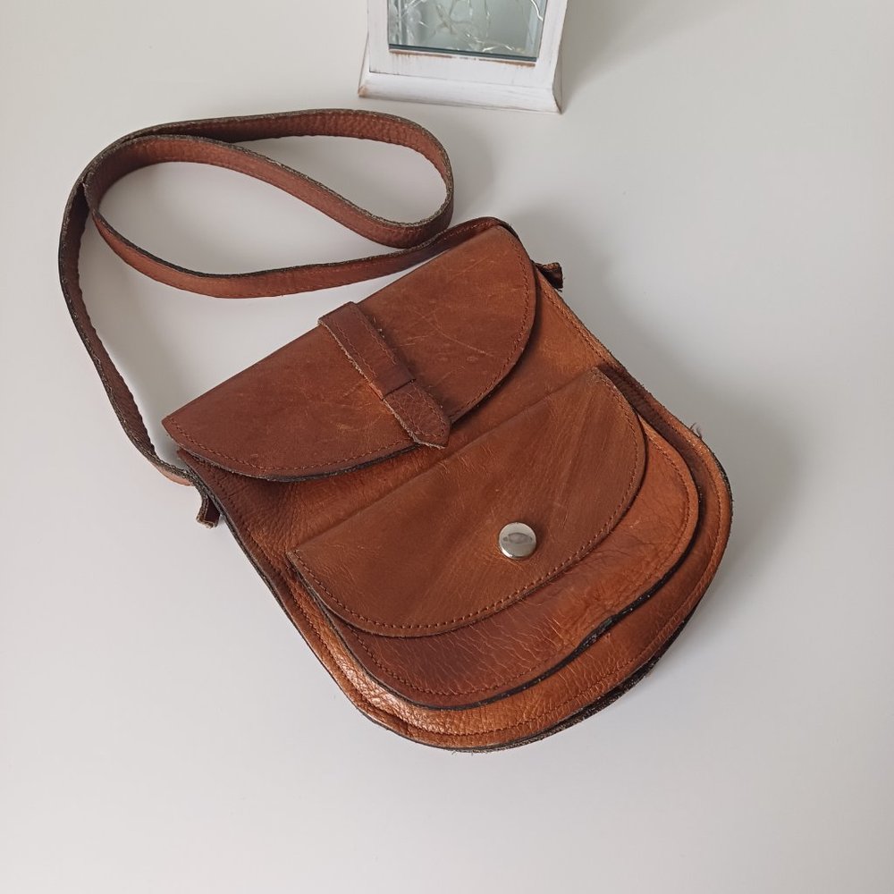 Pretty Vintage Stocko Shoulder Short Strap Bag Brown Real Leather 7'' x 7.5''